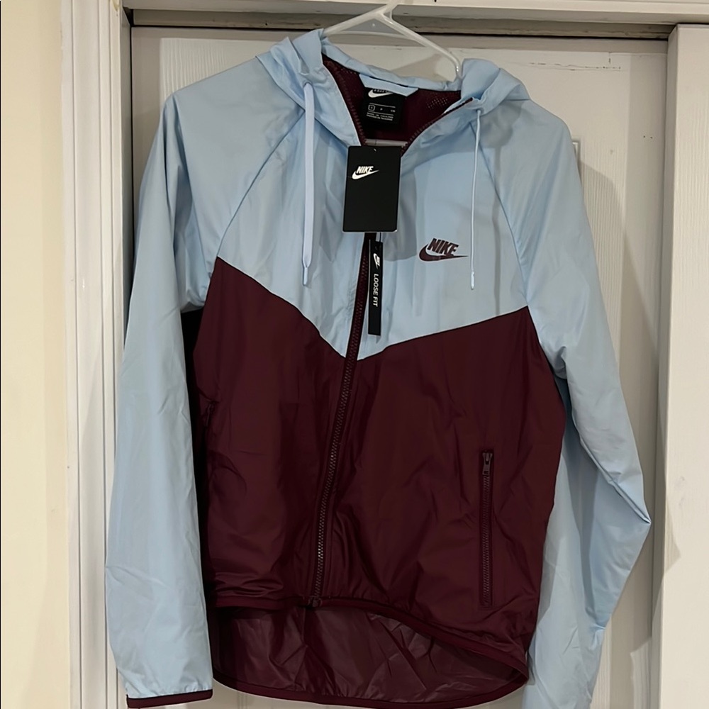 Nike Running Light Blue and Maroon Rain Jacket